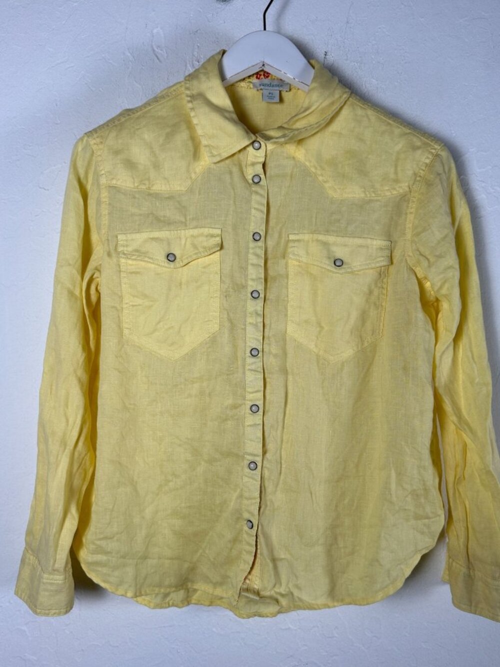 Sundance Willow Linen Snap Shirt Size PS Yellow Western Yoke Boho Equestrian